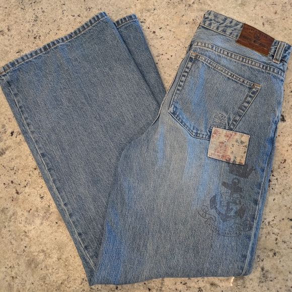 LRL Ralph Lauren Patchwork Straight Wide Leg Jeans Size 10 Vintage Distressed - Picture 6 of 16